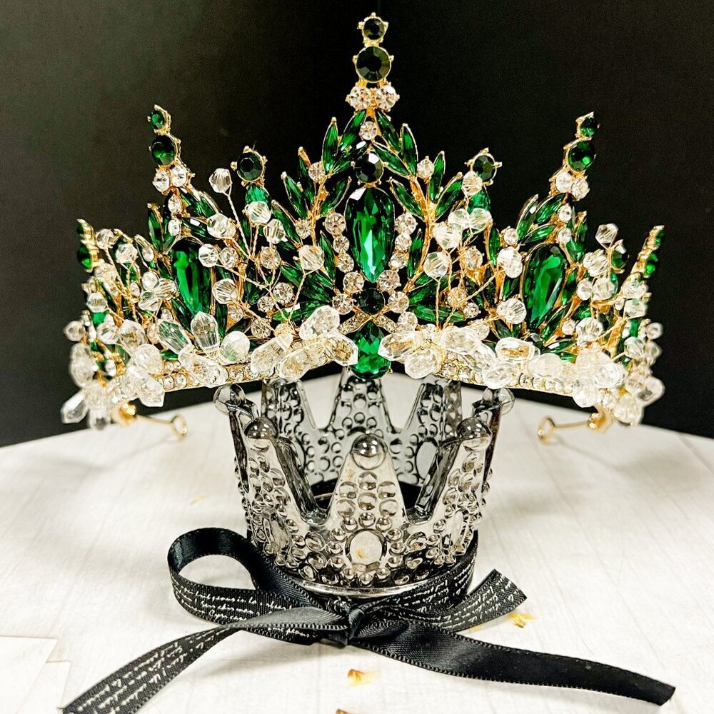 Victorian tiara, Green Crystal crown, Flower girl crown, Birthday Princess tiara